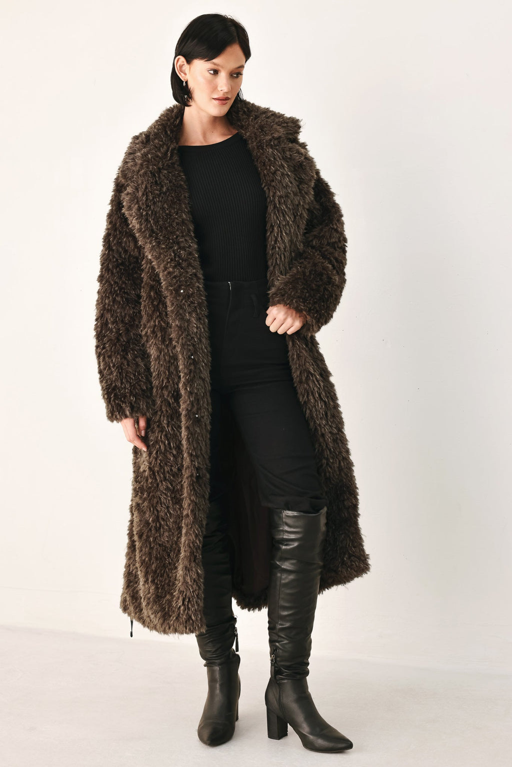 COZY IN THE CITY BELTED FAUX FUR MIDI COAT